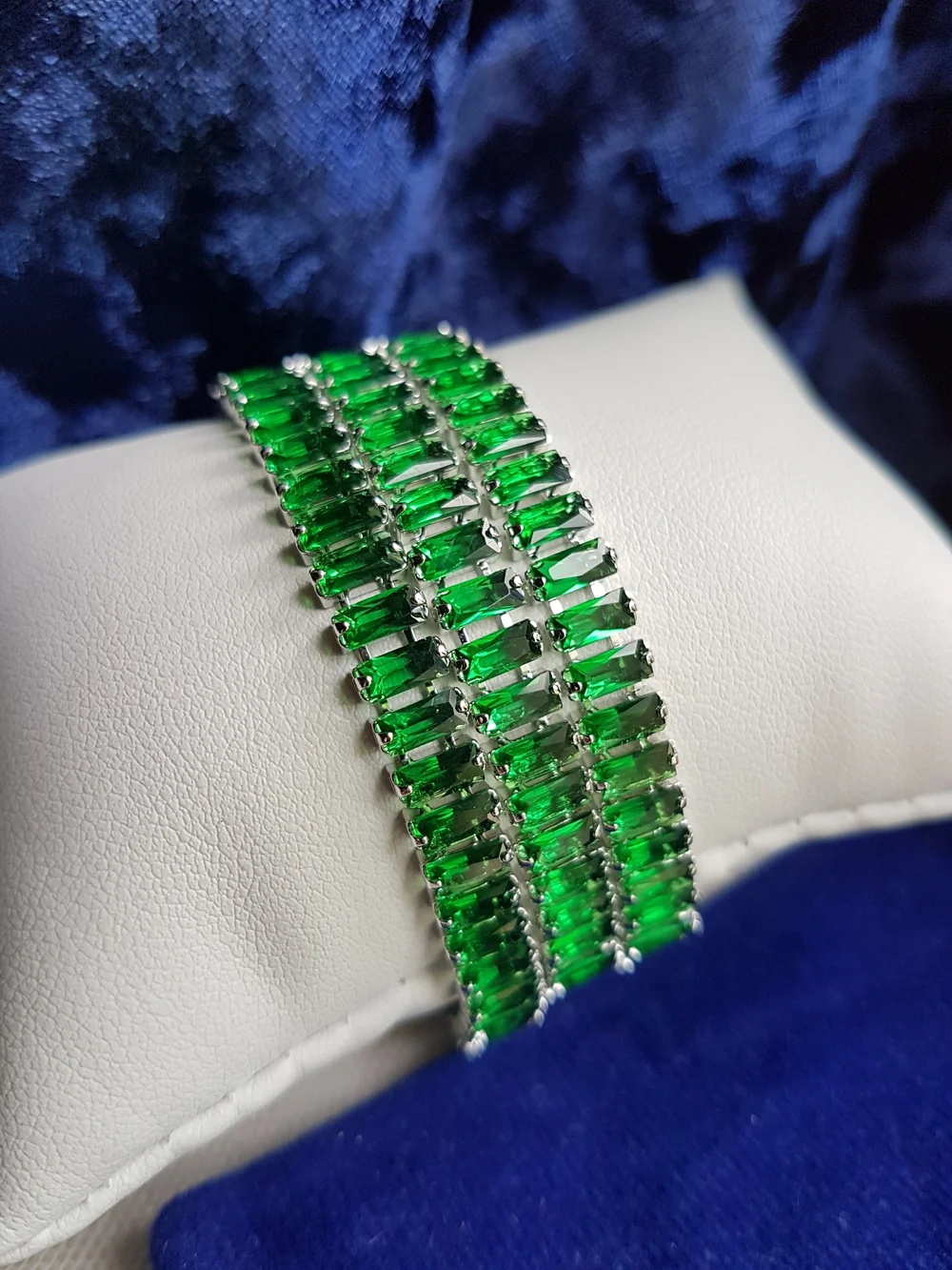 Swarovski Elements Silver Emerald Green Emerald-cut Baguette Tennis Necklace NEW